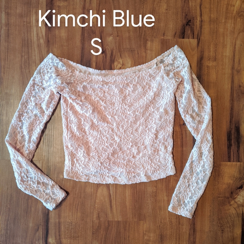 Pink lace Crop Top Open Shoulder Kimchi Blue